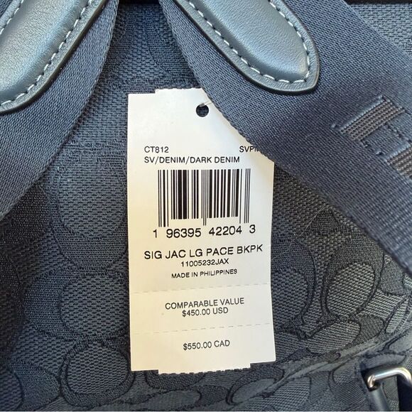 NWT COACH Pace Large Backpack In Signature Jacquard Blue Denim Silver CT812 main image 4